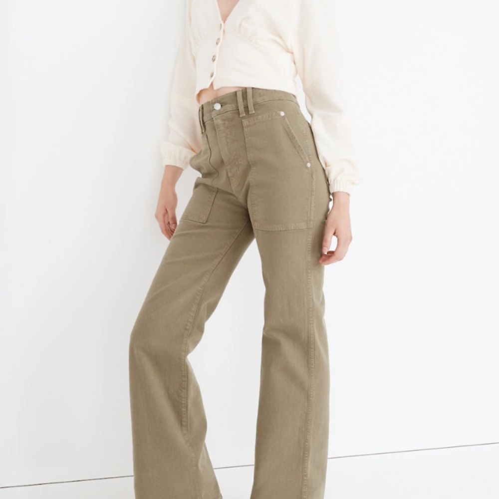 Madewell 11” High Flare Jeans: Garment-Dyed Workwear Edition in Distant Surplus